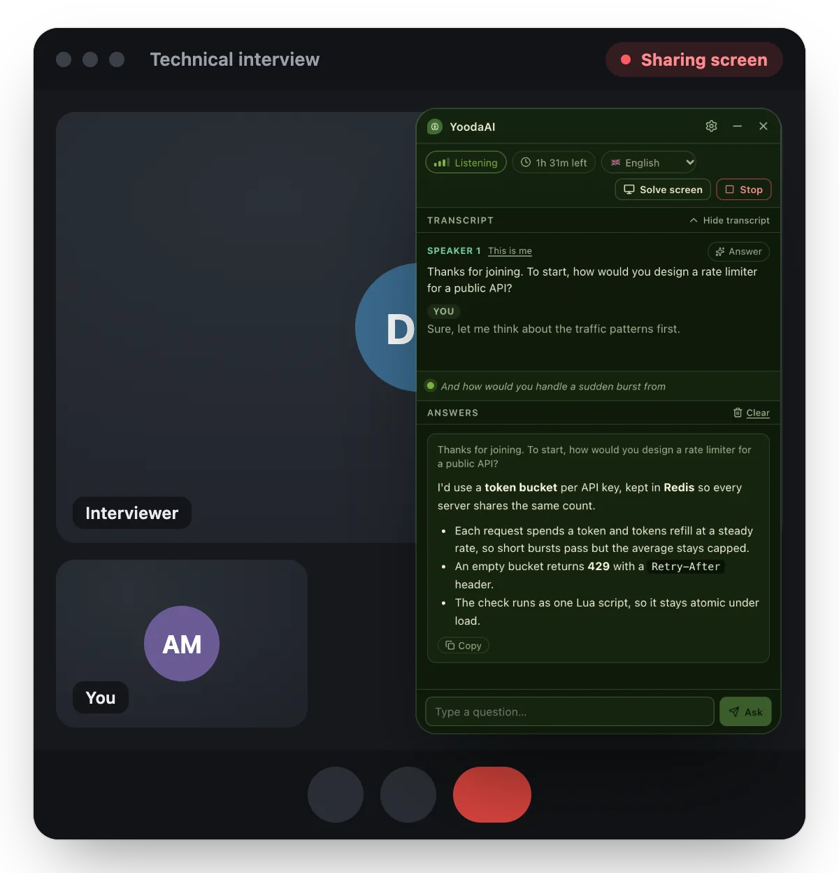A video call with the YoodaAI window on top, as you see it