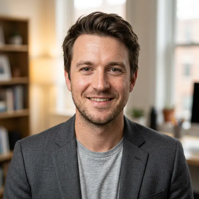 LinkedIn headshot of the same AI-generated example person