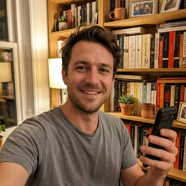 Casual phone photo of an AI-generated example person