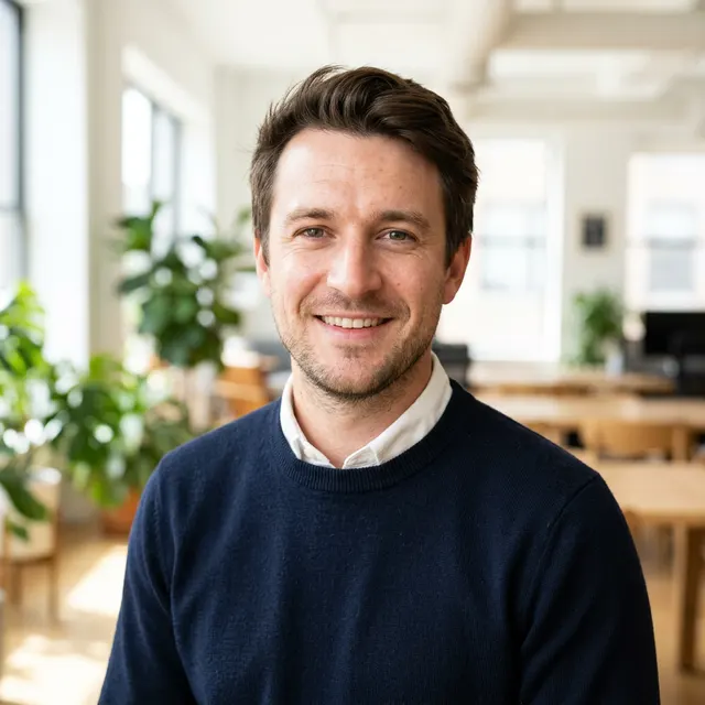 Startup headshot of the same AI-generated example person